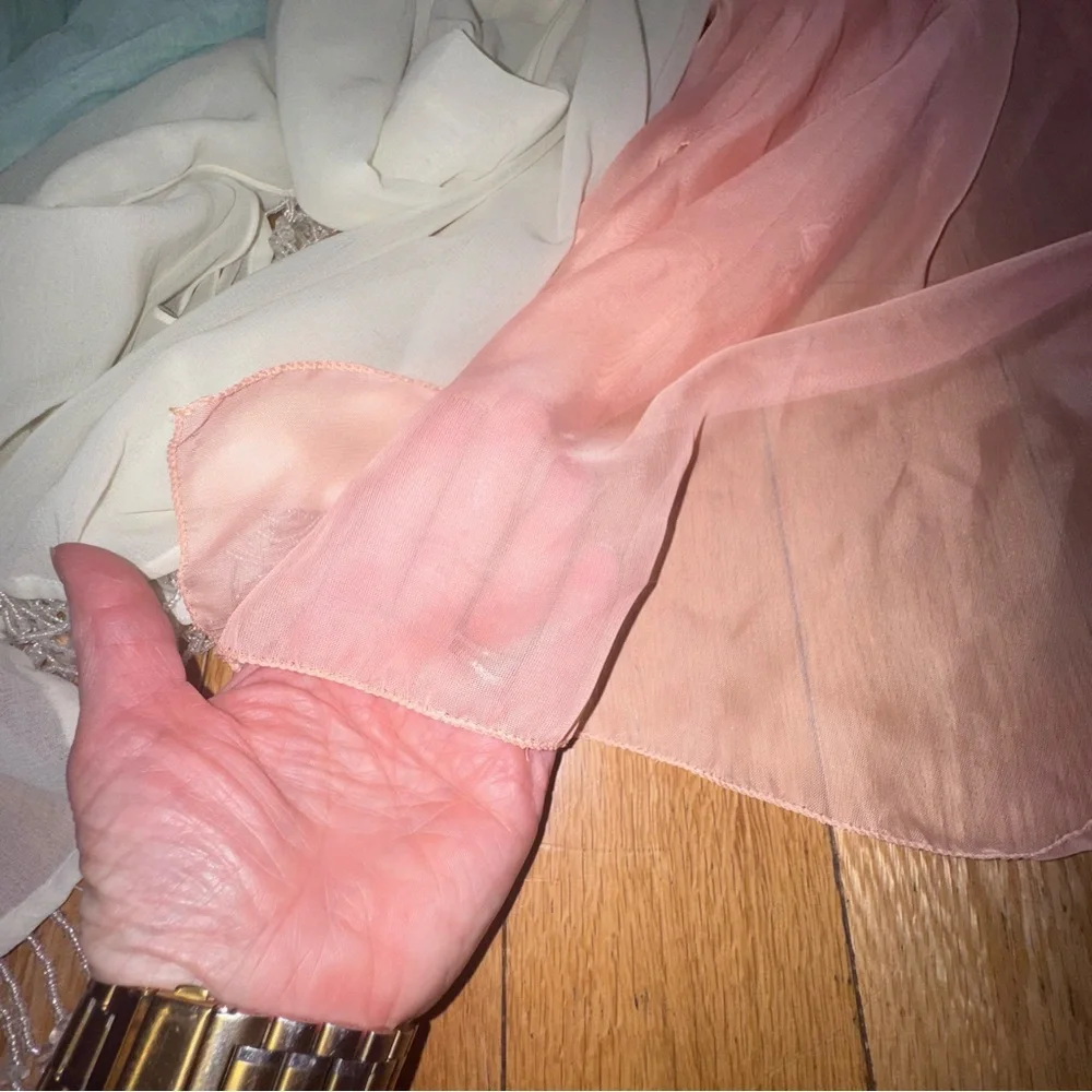 3 Elegant Shear Scarves- Lightweight Scarf Trio in Mint, Cream & Pink